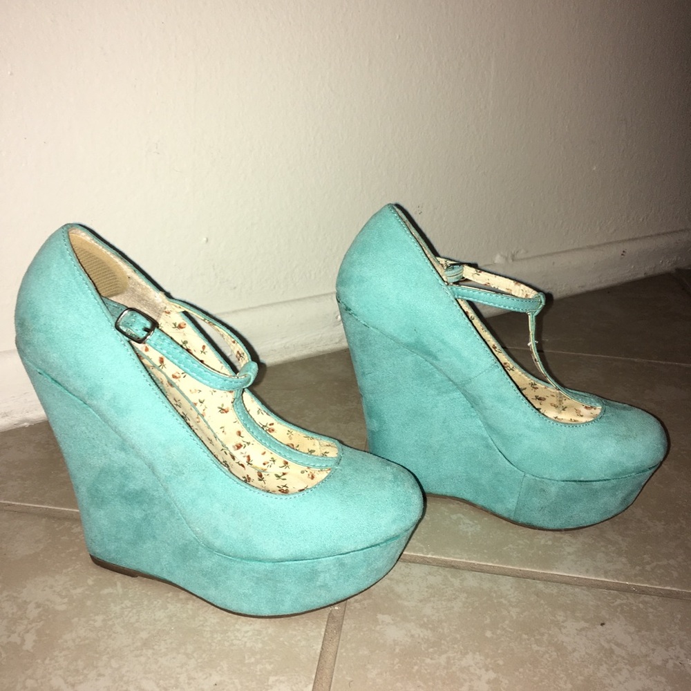 Bright turquoise platform heels